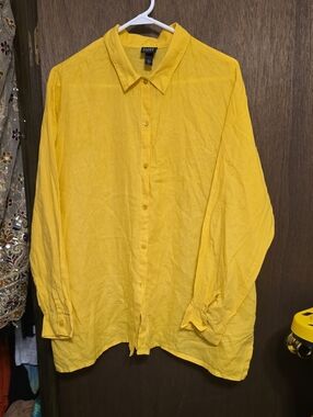 Eileen Fisher Bright Yellow Linen Button-Down Shirt